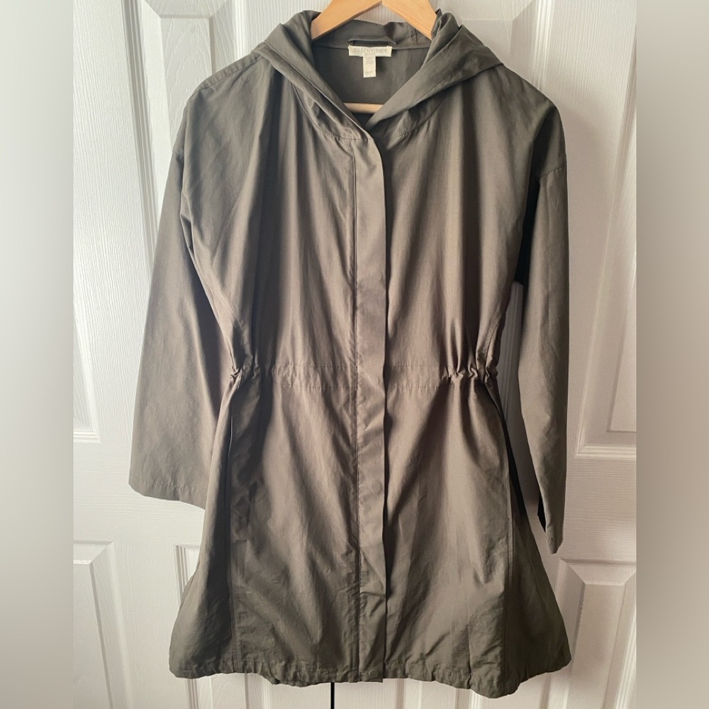 EILEEN FISHER Gray Organic Cotton/Nylon‎ Hooded Longline Windbreaker Jacket SP